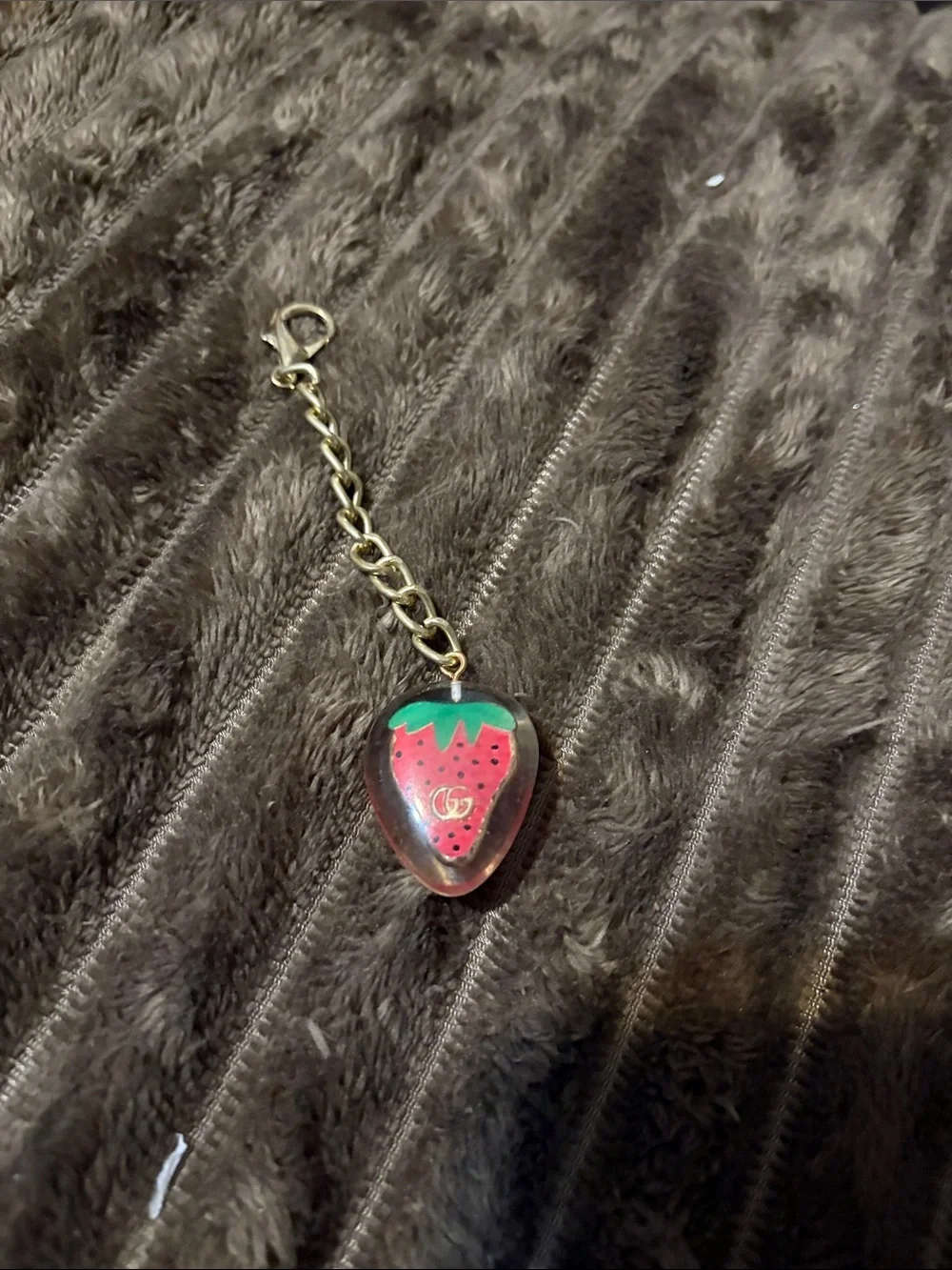 Strawberry Resin Keychain with Gold Bee Charm